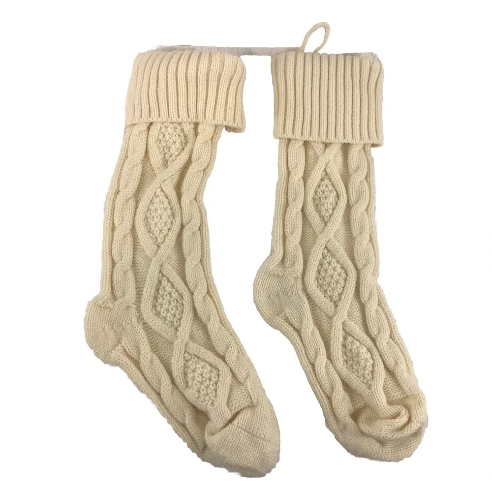 2 Ivory Stockings Christmas Decoration Soft Plush Knit 18